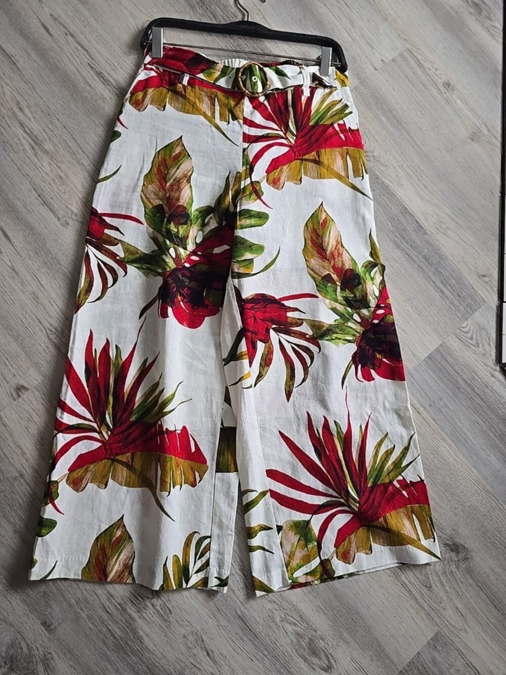 Maison d Amelie Tropical Print Linen Wide Leg Crop Pants Size S